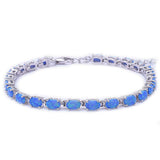 Oval Shape Blue Fire Opal .925 Sterling Silver Bracelet