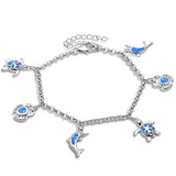 <span>CLOSEOUT! </span>Blue Opal Turtle, Crab & Dolphin .925 Sterling Silver Bracelet