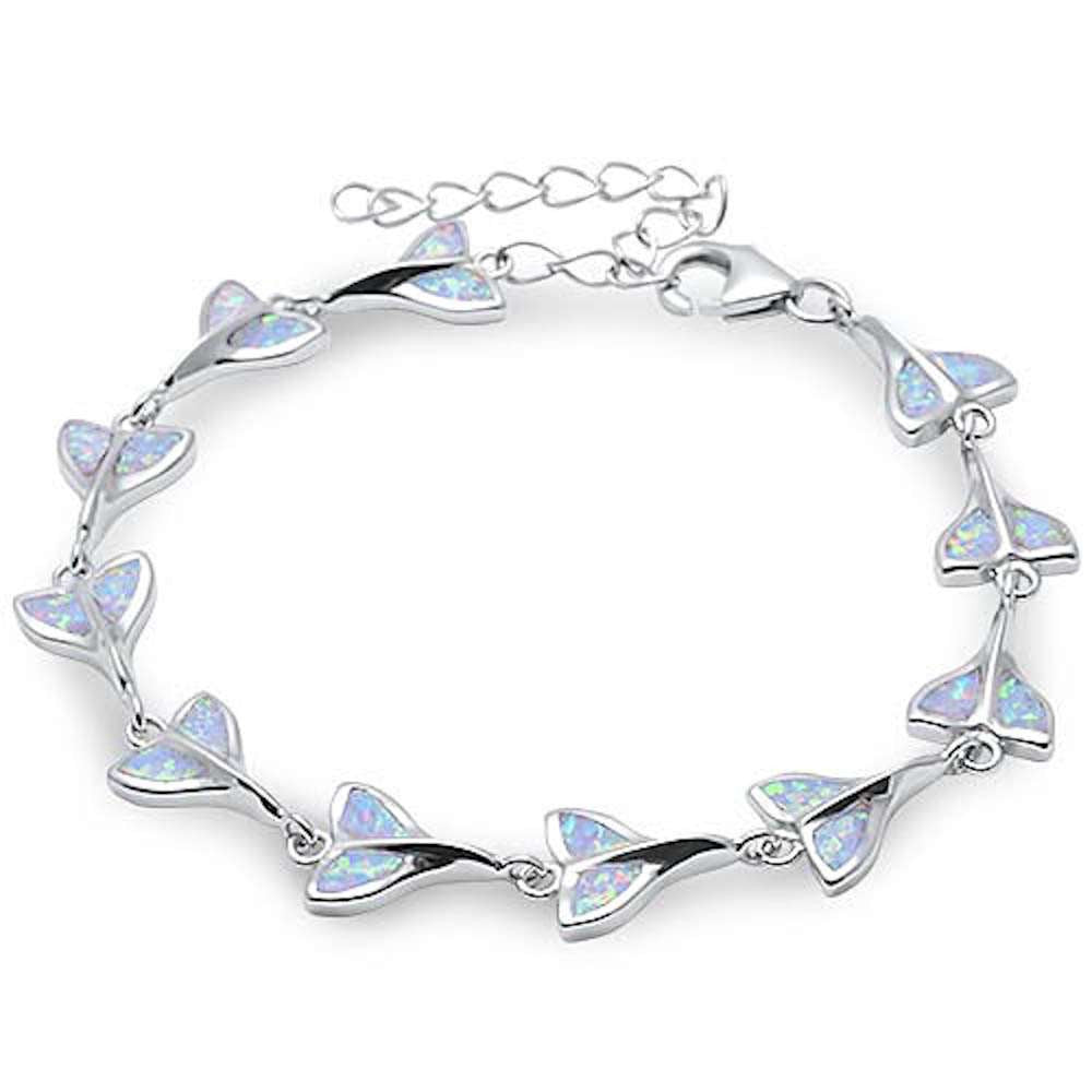 <span>CLOSEOUT! </span>White Opal Whale Tail .925 Sterling Silver Bracelet