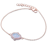 Rose Gold Plated White Opal & Cz Hamsa Symbol .925 Sterling Silver Bracelet