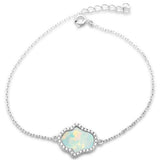 White Opal & Cubic Zirconia Hamsa .925 Sterling Silver Bracelet