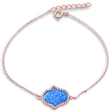 Rose Gold Plated Blue Opal & Cubic Zirconia Hamsa .925 Sterling Silver Bracelet
