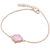 <span>¡LIQUIDACIÓN! </span>Pulsera de plata de ley .925 con símbolo de Hamsa de ópalo rosa y circonita cúbica con baño de oro rosa