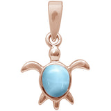 Rose Gold Plated Natural Larimar Turtle .925 Sterling Silver Charm Pendant