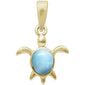 Yellow Gold Plated Natural Larimar Turtle .925 Sterling Silver Charm Pendant