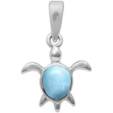 Natural Larimar Turtle .925 Sterling Silver Charm Pendant