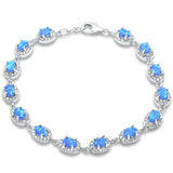 Oval Blue Fire Opal & Cubic Zirconia .925 Sterling Silver Bracelet
