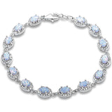 Oval White Fire Opal & Cubic Zirconia .925 Sterling Silver Bracelet