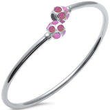 Pink Opal Ball Cuff .925 Sterling Silver Bangle Bracelet 7.5"