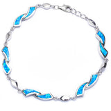 Pulsera de Ópalo de Fuego Azul de Plata de Ley .925 de 8"