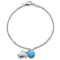 Round Blue Opal Turtle .925 Sterling Silver Bracelet 7.5" Long