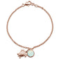 Round Rose Gold Plated White Opal Turtle .925 Sterling Silver Bracelet 7.5" Long