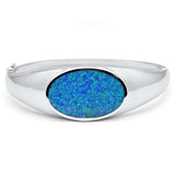 <span>CLOSEOUT!</span>Oval Blue Opal & Round .925 Sterling Silver Bangle Bracelet 7.5"