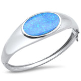 <span>CLOSEOUT!</span>Oval Blue Opal & Round .925 Sterling Silver Bangle Bracelet 7.5"