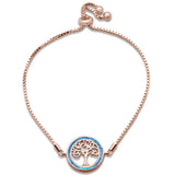 Rose Gold Plated Blue Opal Tree Of Life Whimsical .925 Sterling Silver  7-9" Adjustable Toggle Bola Bracelet