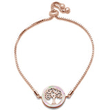 <span>CLOSEOUT!</span>Rose Gold Plated Pink Opal Tree Of Life Whimsical .925 Sterling Silver  7-9" Adjustable Toggle Bola Bracelet