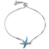 <span>CLOSEOUT! </span>Blue Opal Star Fish .925 Sterling Silver Bracelet  7-9" Adjustable Toggle Bola Bracelet