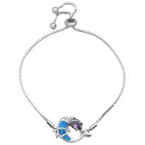 <span>CLOSEOUT! </span>Blue Opal Dolphin & Oval Amethyst CZ .925 Sterling Silver  7-9" Adjustable Toggle Bola Bracelet