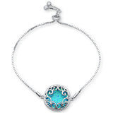 Round Blue Opal Celtic Design .925 Sterling Silver 7-9" Adjustable Toggle Bola Bracelet