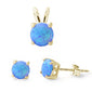 Yellow Gold Plated Round Blue Opal Earring & Pendant .925 Sterling Silver Set