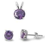 Round Amethyst .925 Sterling Silver Pendant & Earrings Set