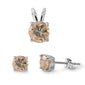Round Champagne Cz .925 Sterling Silver Pendant & Earrings Set