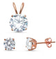 Rose Gold Plated Round Cz .925 Sterling Silver Pendant & Earring set