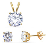 Yellow Gold Plated Round Cz .925 Sterling Silver Pendant & Earring set