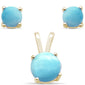 Yellow Gold Plated Natural Larimar Round Set .925 Sterling Silver Earring & Pendant Set