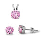 Round Pink Cz .925 Sterling Silver Pendant & Earrings Set