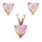 Rose Gold Plated Pink Opal Heart .925 Sterling Silver Pendant & Earring Set