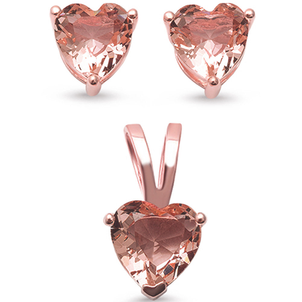 Sonara Jewelry Rose gold Plated Heart Pendant & Earrings