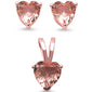 Rose gold Plated Morganite Heart Pendant & Earrings Set .925 Sterling Silver