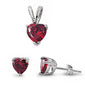 Ruby Heart Pendant & Earrings Set .925 Sterling Silver