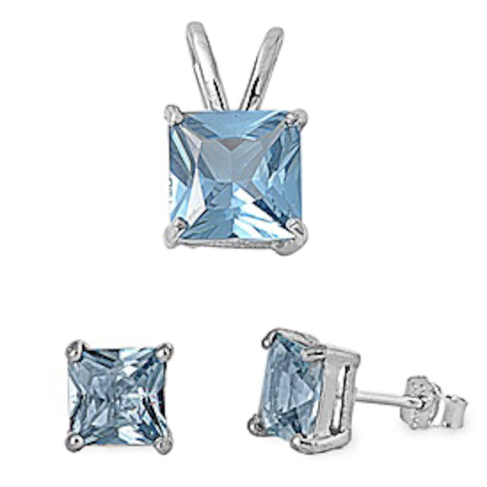 Aquamarine .925 Sterling Silver Earrings and Pendant Set