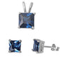 Simulated Sapphire Cz .925 Sterling Silver Earrings and Pendant Set