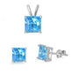 Blue Topaz Cz .925 Sterling Silver Earrings and Pendant Set