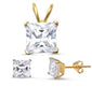 Yellow Gold Plated Princess Cut Cz .925 Sterling Silver Pendant & Earring set
