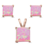 Rose Gold Plated Princess Pink Opal .925 Sterling Silver Pendant & Earring Set