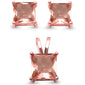 Rose Gold Plated Square Princess Solitaire Morganite Silver Earring & Pendant Set