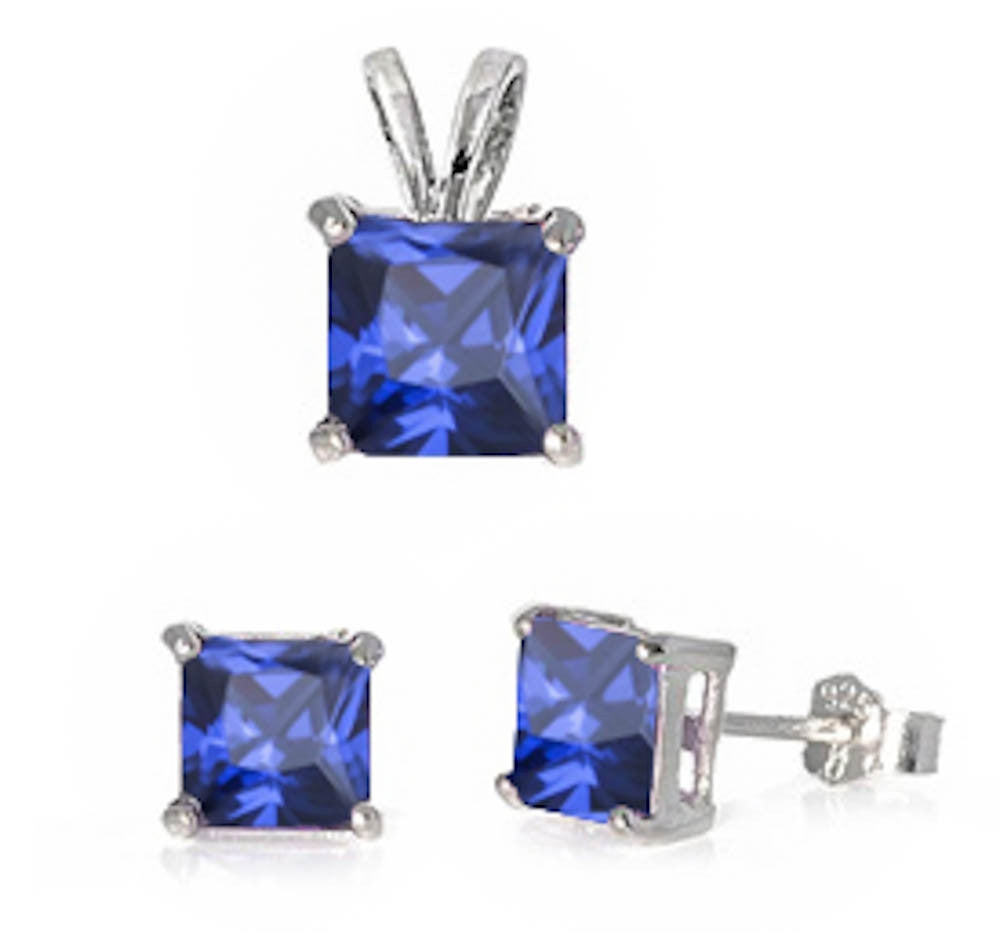 Simulated Tanzanite .925 Sterling Silver Earrings and Pendant Set
