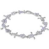 White Opal Plumeria & Turtle .925 Sterling Silver Bracelet