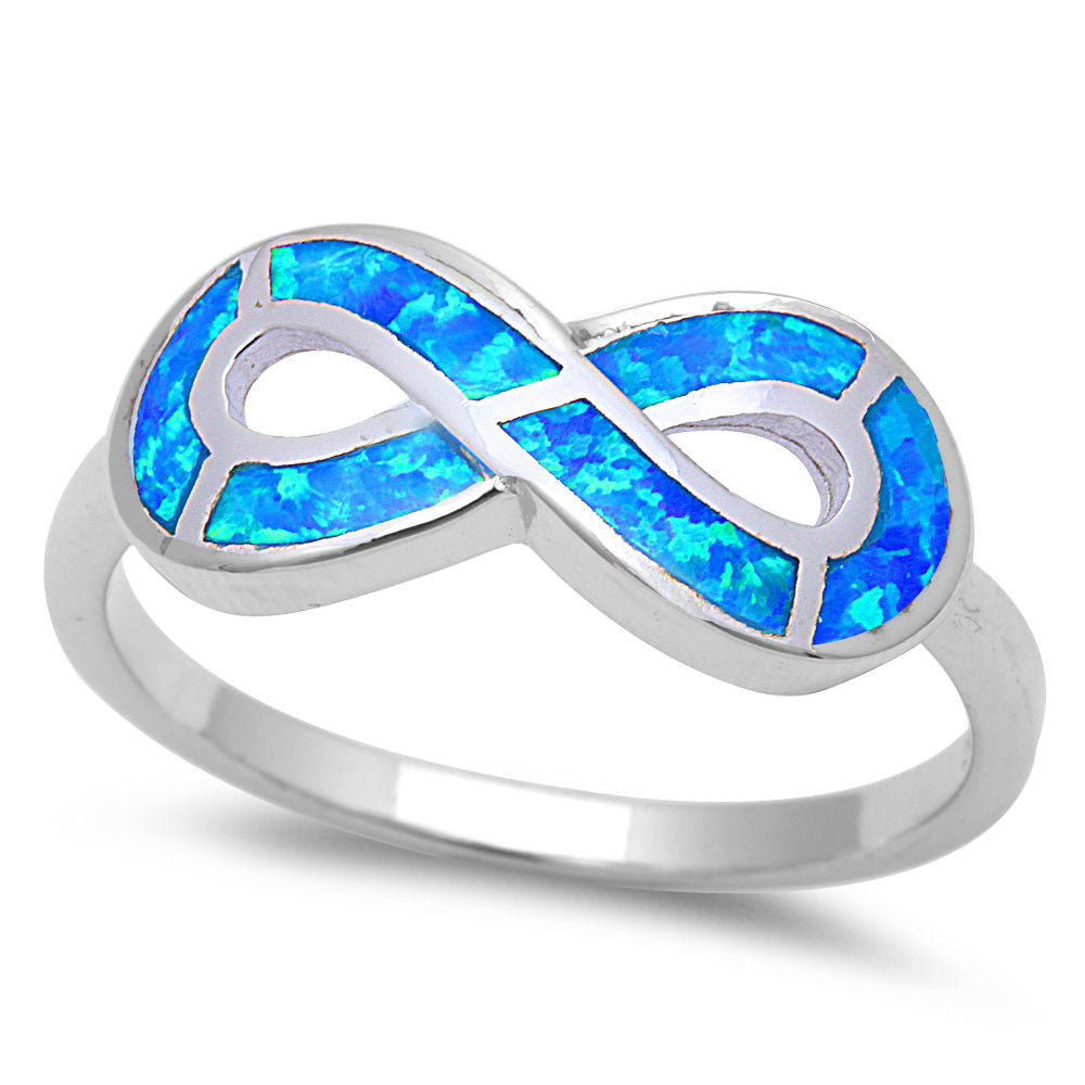 <span>CLOSEOUT!</span> Blue Opal Infinity Symbol .925 Sterling Silver Ring Sizes 4-12