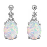 White Opal & Cz Dangle .925 Sterling Silver Earrings