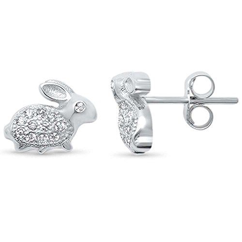 CLOSEOUT! Sterling Silver Cute! Bunny Rabbit Micro Pave Cubic Zirconia ...