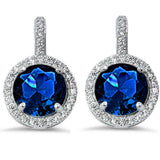Halo Blue Sapphire & Cubic Zirconia .925 Sterling Silver Earring