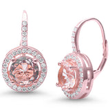 Morganite Round Halo CZ .925 Sterling Silver Drop Dangle Earrings