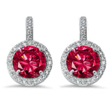 Halo Ruby & Cubic Zirconia .925 Sterling Silver Earring