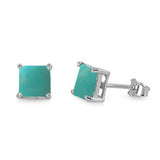 Princess Cut Natural Turquoise Stud .925 Sterling Silver Earrings