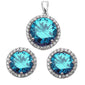 <span>CLOSEOUT! </span>Halo Simulated Blue Topaz .925 Sterling Silver Earrings & Pendant Set